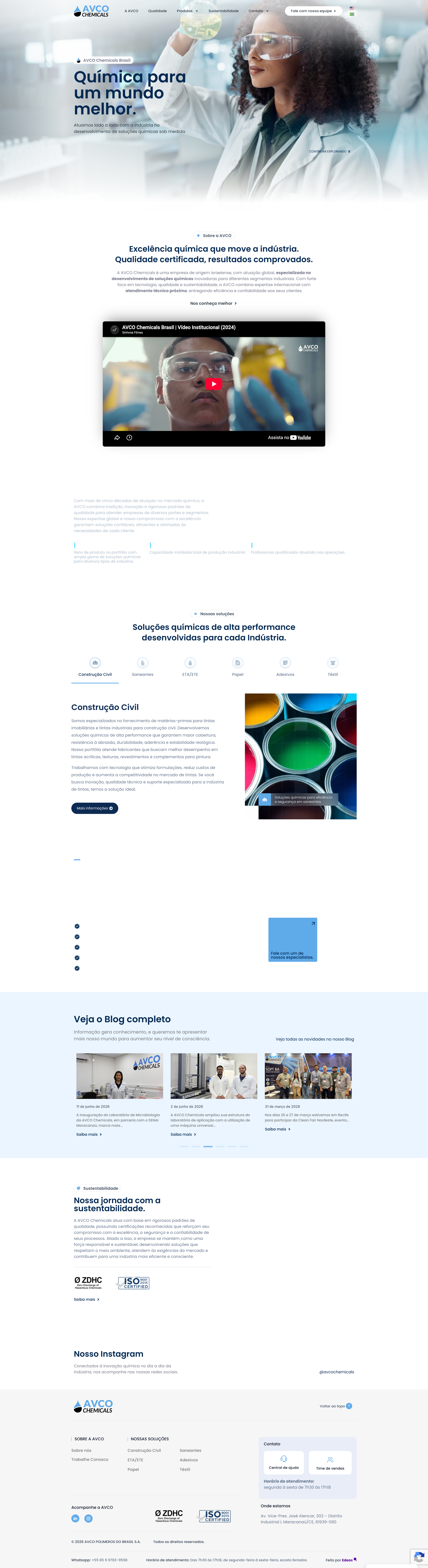 Site da AVCO Chemicals, desenvolvido pela Edeas Marketing