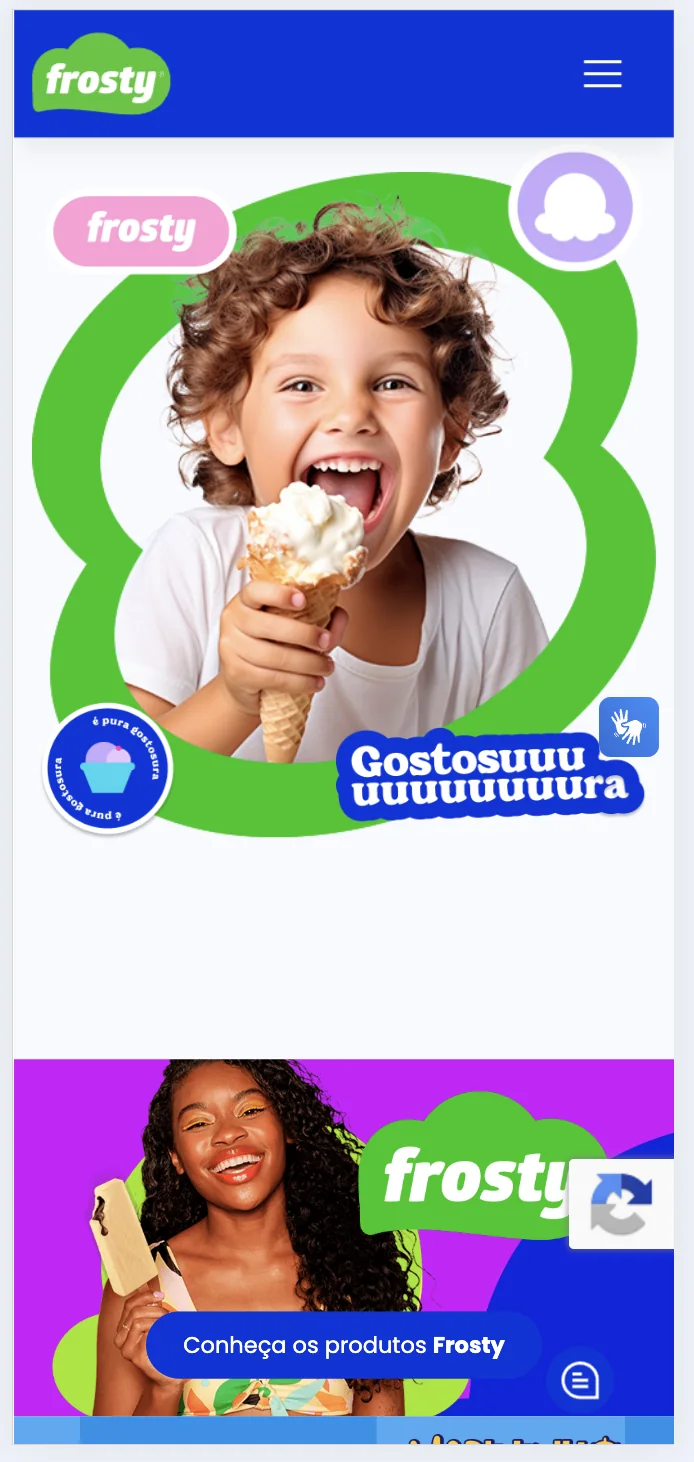 Site da Frosty Sorvetes em um celular