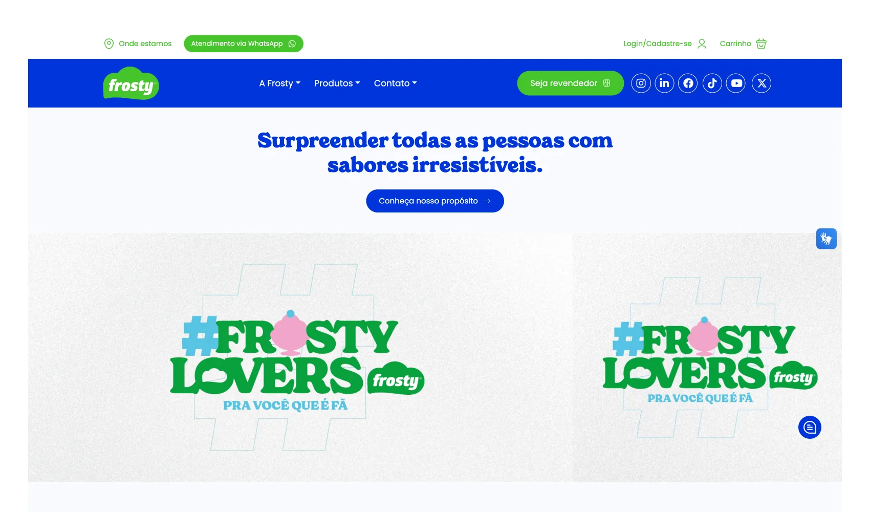 Site da Frosty Sorvetes criado pela Edeas, em uma tela de computador