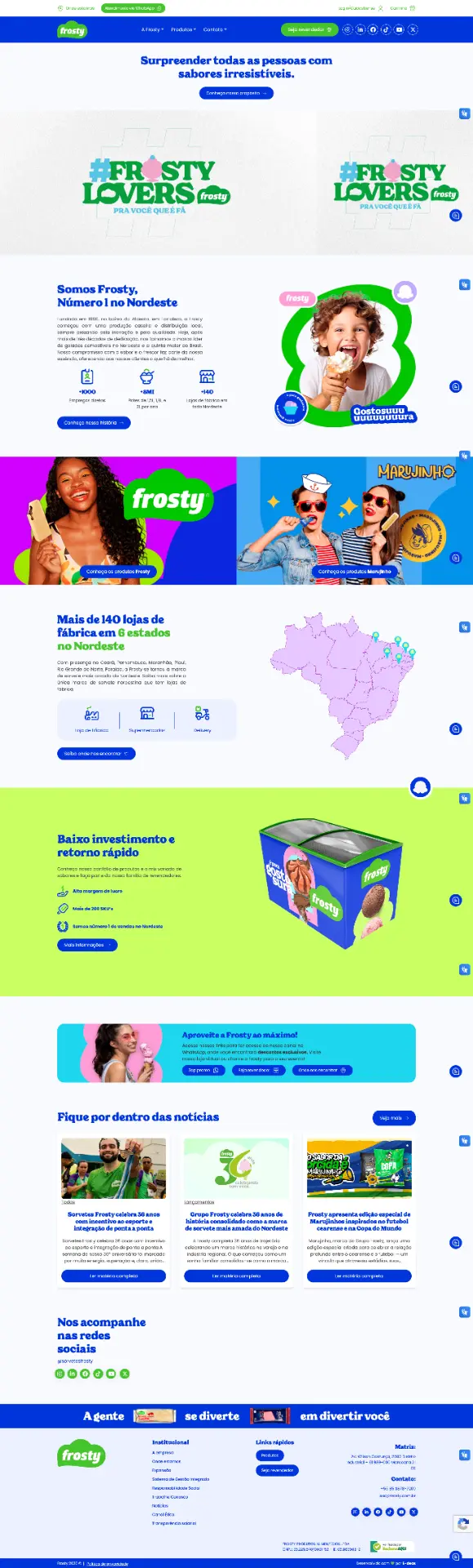 Site da Frosty Sorvetes, desenvolvido pela Edeas Marketing